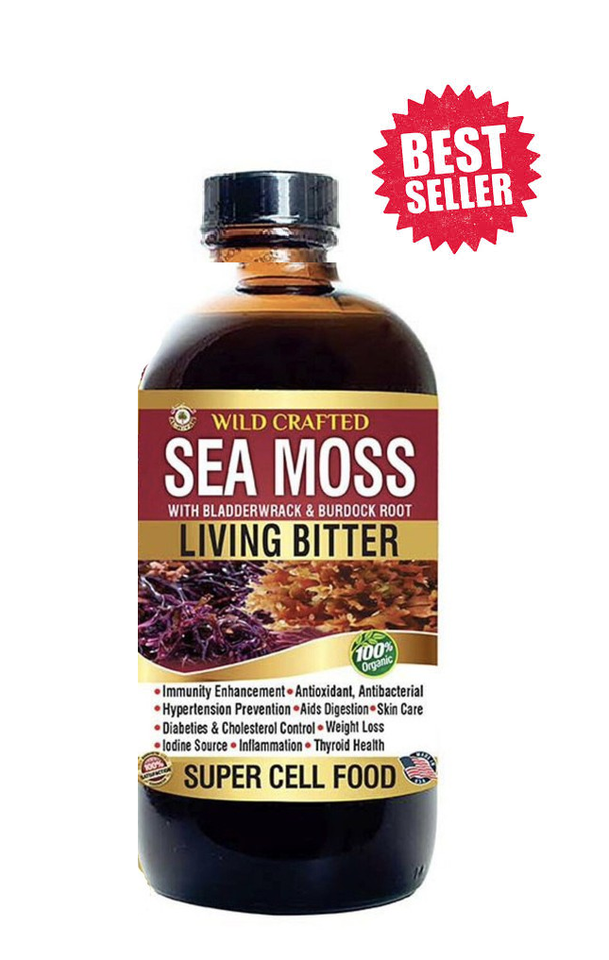 Organic WildCrafted Sea Moss With Bladderwrack & Burdock Root Living Bitter 16oz