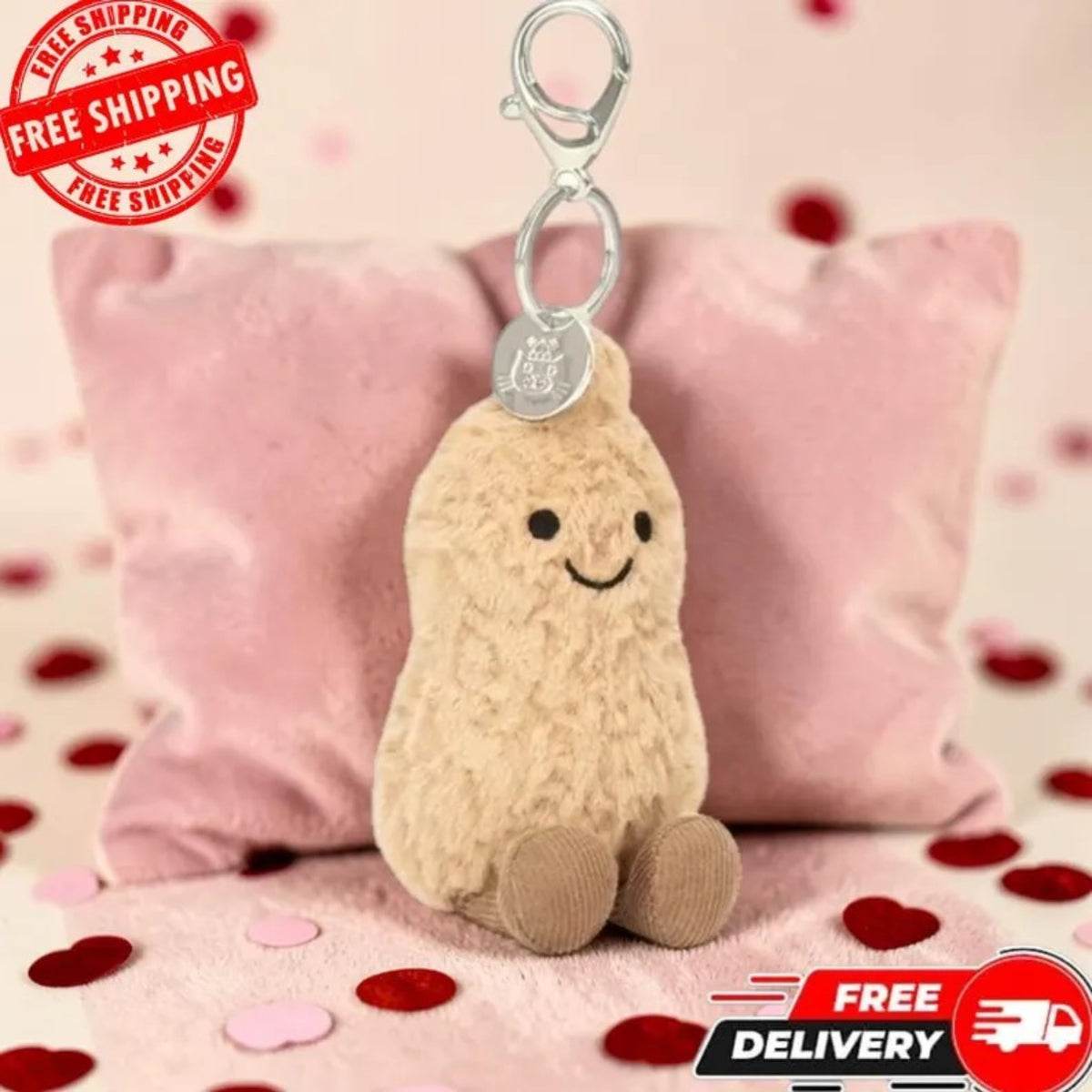 Fluffy Plush Keychain – Kawaii Soft Mini Plush Toy Keyring, Adorable Smiling Pocket , Bag Charm