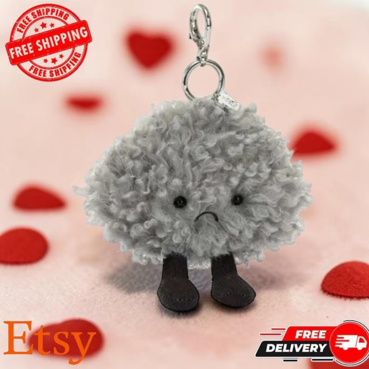 Jellycat Curly Sheep Plush Keychain – Fluffy Lamb Bag Charm, Mini Plush Keyring