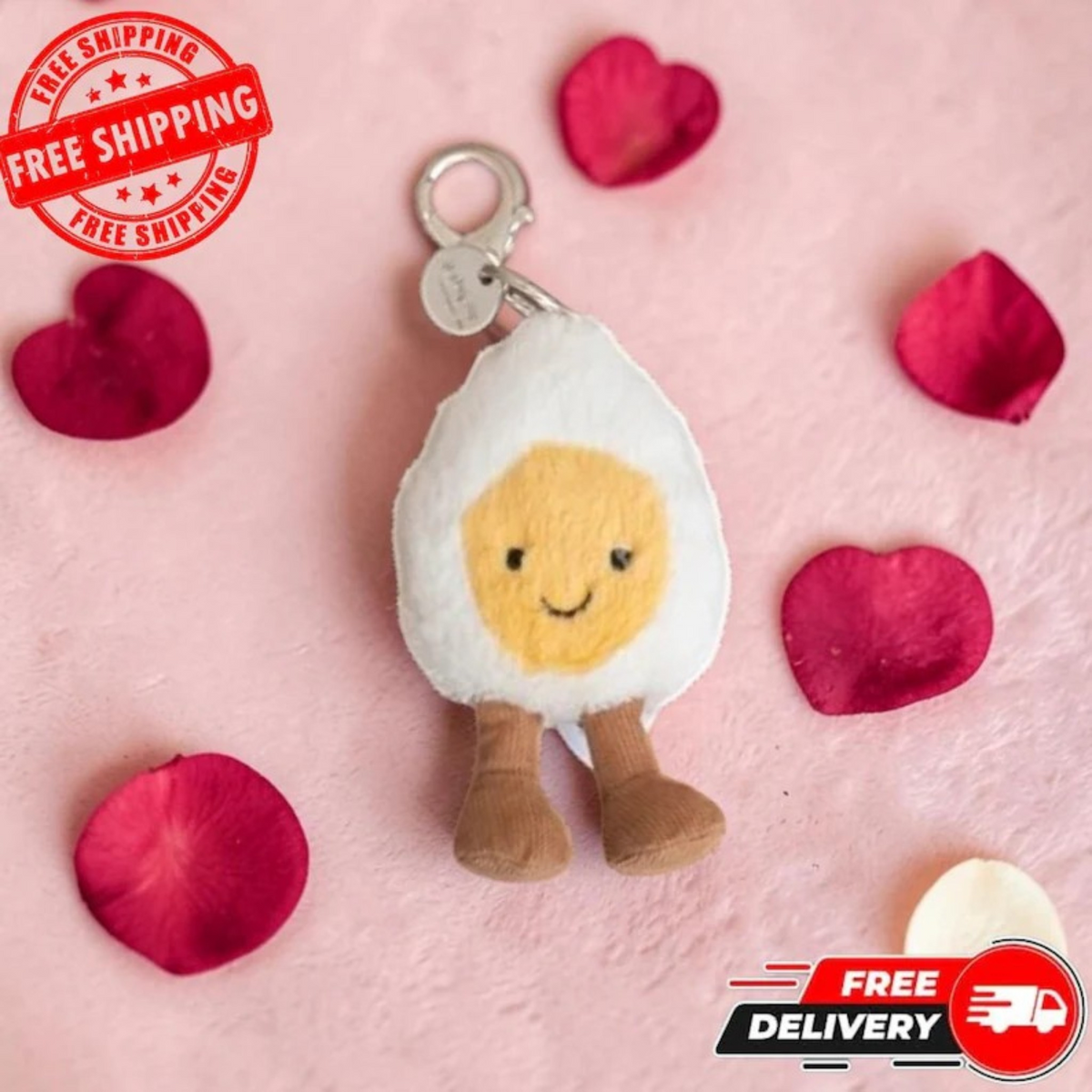 Kawaii Egg Plush Keyring – Smiling Egg Bag Charm Gift