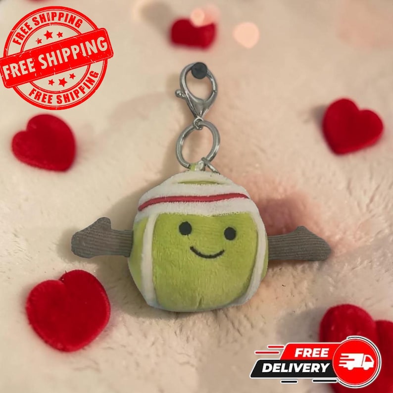 Green Smiley Plush Keychain with Winter Ear Flap Hat – Kawaii Mini Plush Bag Charm