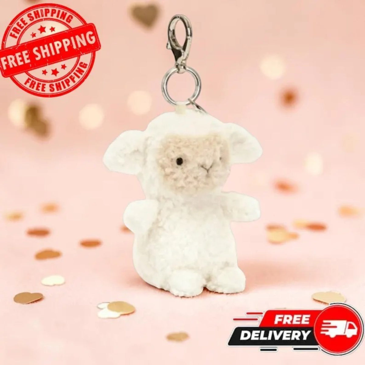Jellycat Lamb Plush Keychain – Soft Sheep Bag Charm, Mini Plush Keyring, Kawaii Backpack